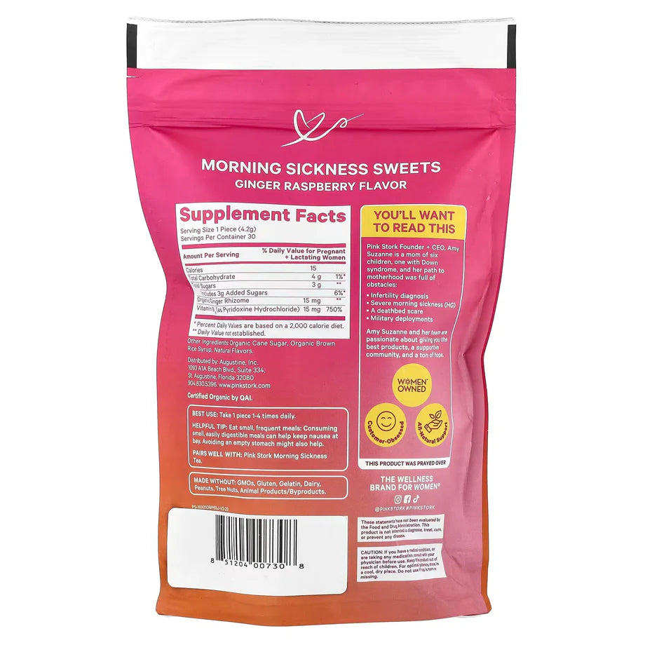 Pink Stork Morning Sickness Sweets, Ginger Raspberry, 30 Organic Lozenges