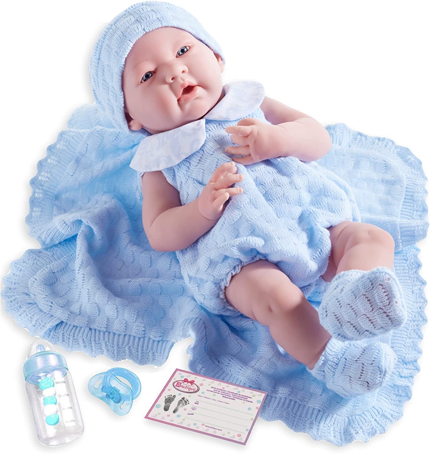 15" La Newborn Doll In Blue Knit Outfit With Blanket Real Boy!