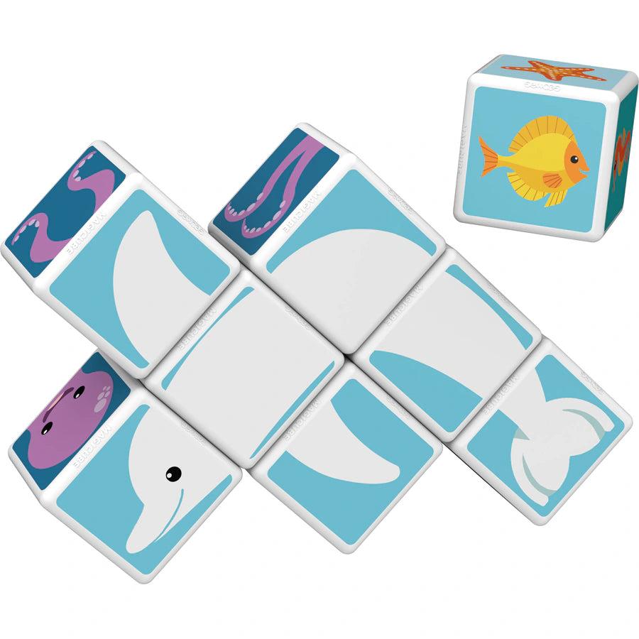 Geomag Magicube Printed Sea Animals With Cards Stem Toy 11pcs