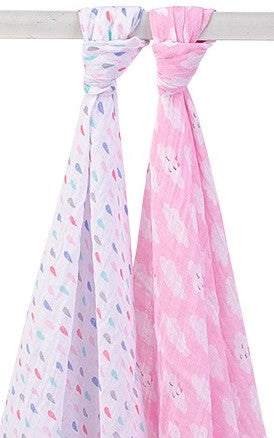 Hudson Baby - Muslin Swaddle Blanket 2pc - Pink Cloudy