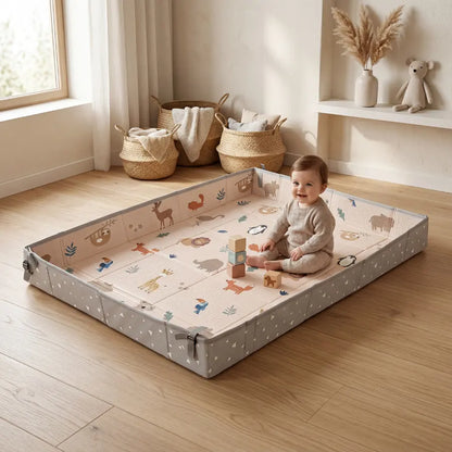 Snuggle Reversible Crawling Mat with Fence (Animals)