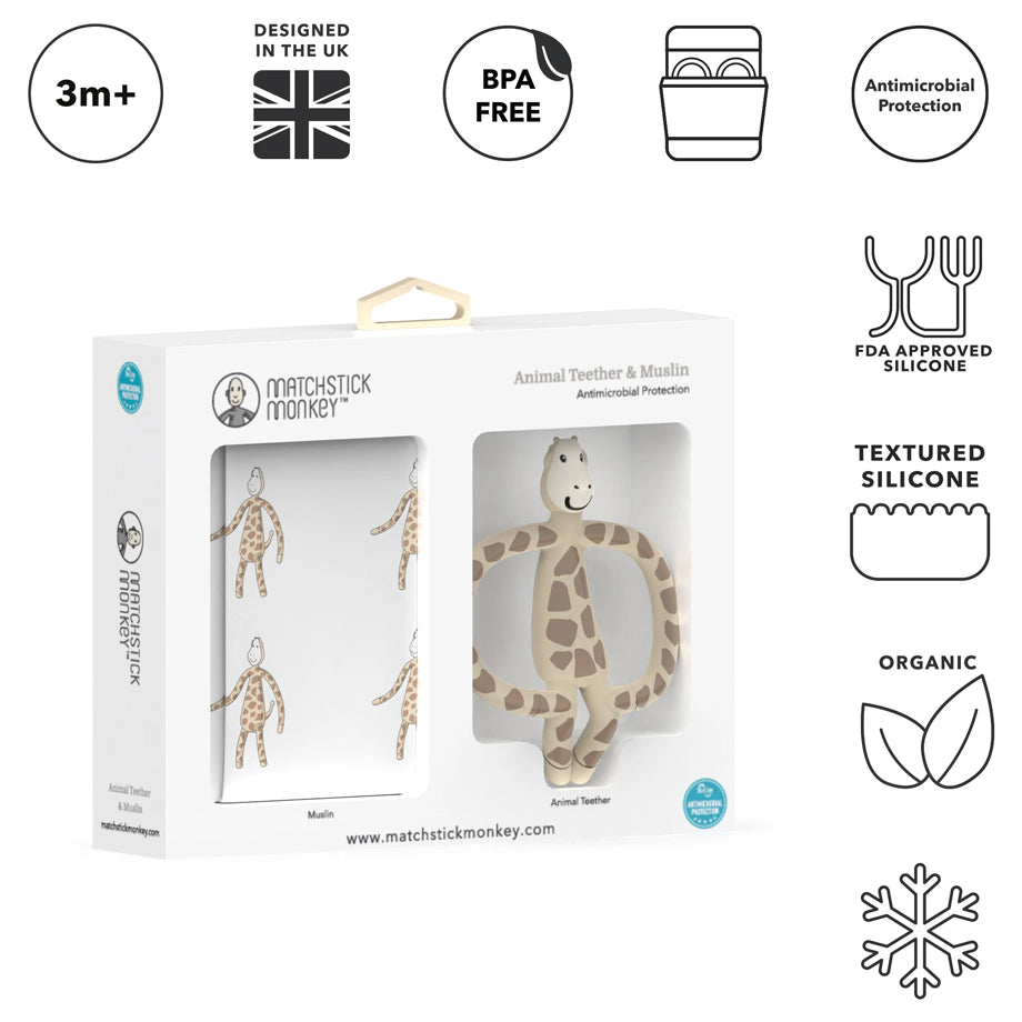 Matchstick Monkey Animal Teether & Muslin Gift Set Giraffe Matchstick Monkey Animal Teether & Muslin Gift Set Giraffe