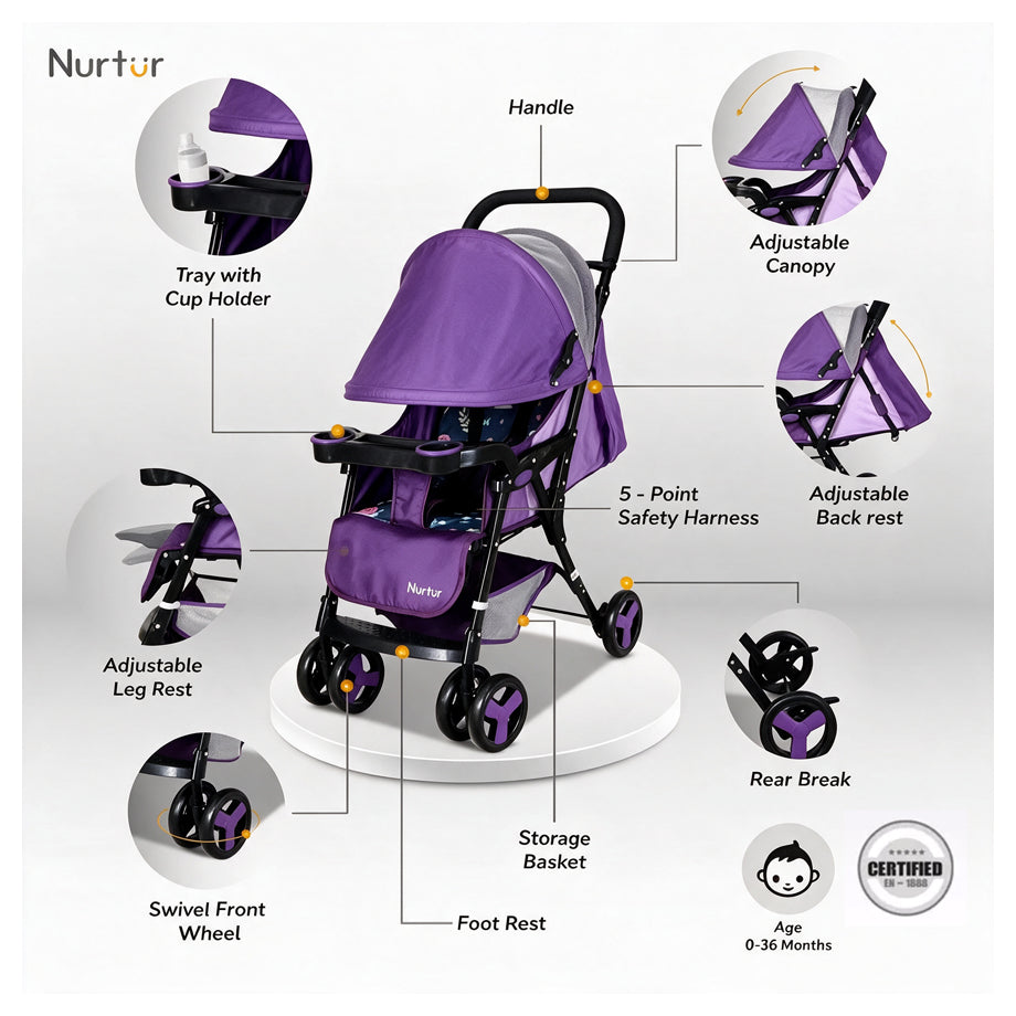 Nurtur Ryder Lightweight Baby Stroller (Purple)