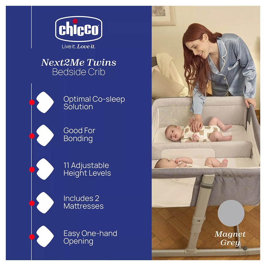 Chicco Next 2 Me Twins Bedside Crib (Magnet Grey)