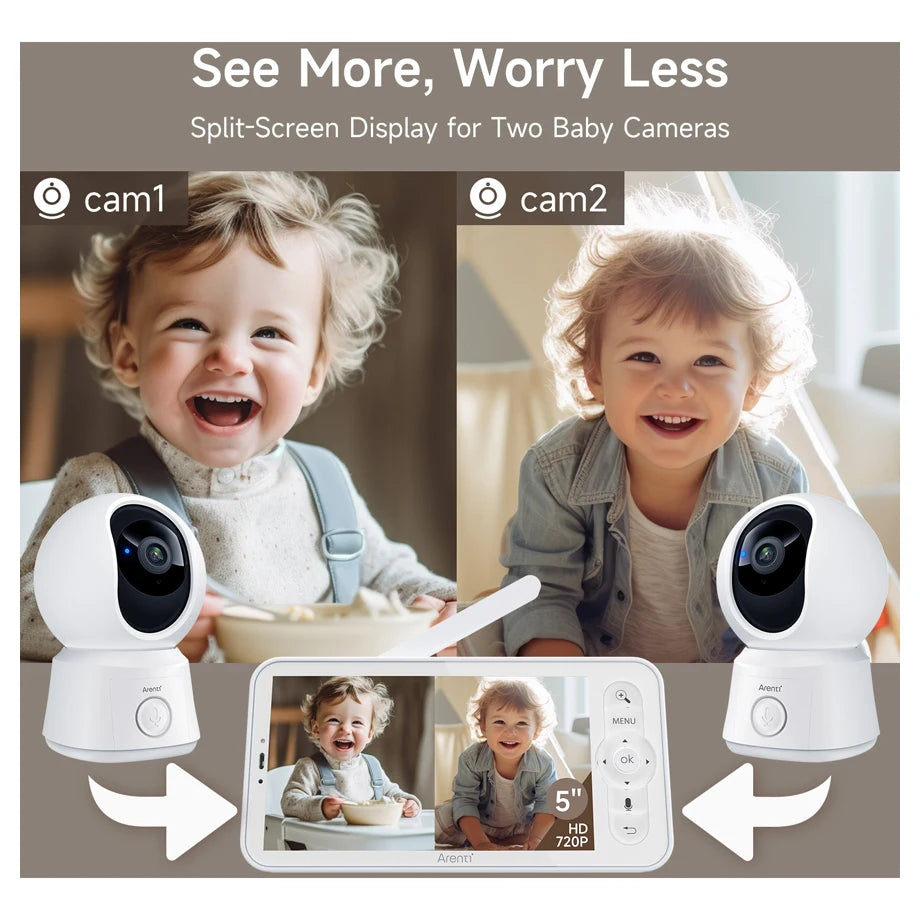 Arenti 2MP 1080P Wi-Fi Video Baby Monitor Kit with Dual Cameras and LCD Screen