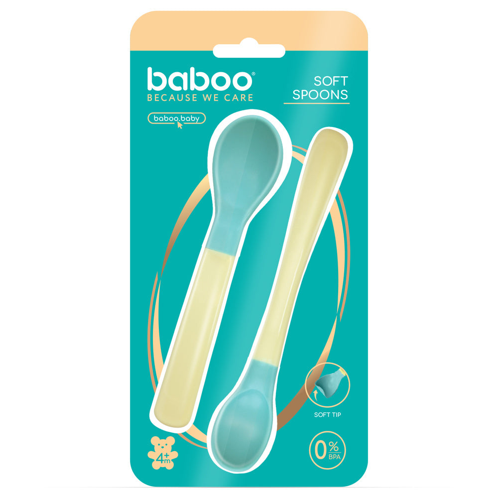 Baboo 2-Pack Soft-Tip Silicone Weaning Spoons ( Lagoon Fiesta)