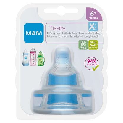 Mam Baby Silicone Teat Size X - 6M+ Pack Of 2 (Clear)