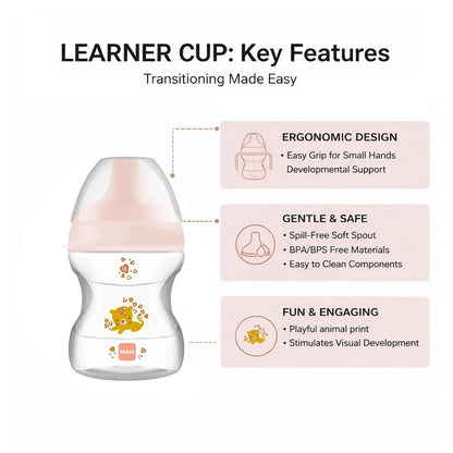 Mam Baby Learn To Drink Cup - 6M+ - 190Ml Pack Of 1 (Wild Animals Pink)
