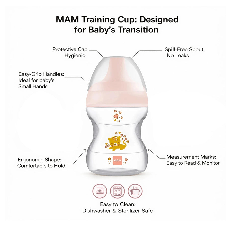 Mam Baby Learn To Drink Cup - 6M+ - 190Ml Pack Of 1 (Wild Animals Pink)