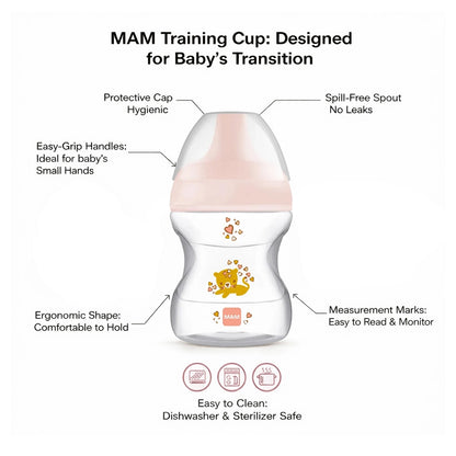 Mam Baby Learn To Drink Cup - 6M+ - 190Ml Pack Of 1 (Wild Animals Pink)