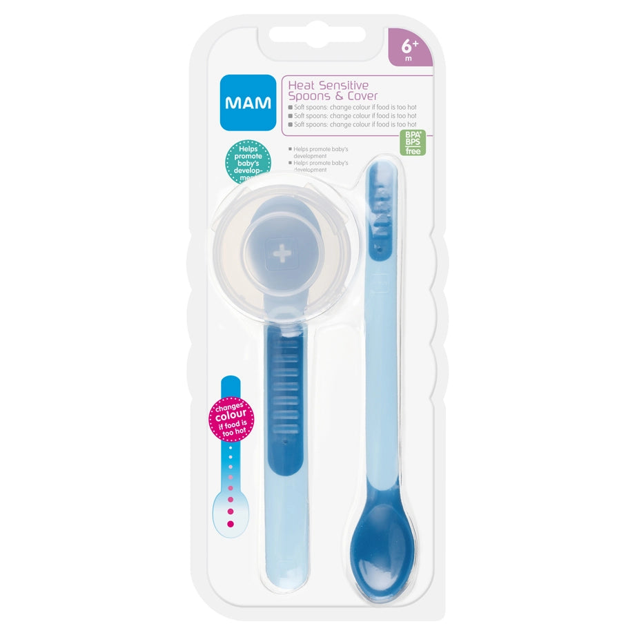 Mam Baby Feeding Spoons & Cover - 6M+ Pack Of 3 (Blue)