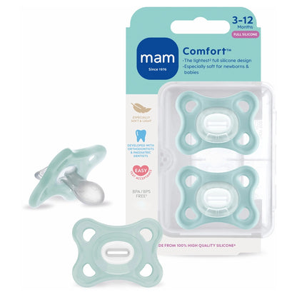 Mam Baby Comfort Silicone Pacifier 3-12M Pack Of 2 (Pink & Beige)