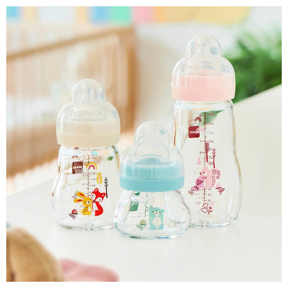 Mam Baby Feel Good Glass Bottle - 0M+ - 170Ml Pack Of 1 (Sealife Pink)