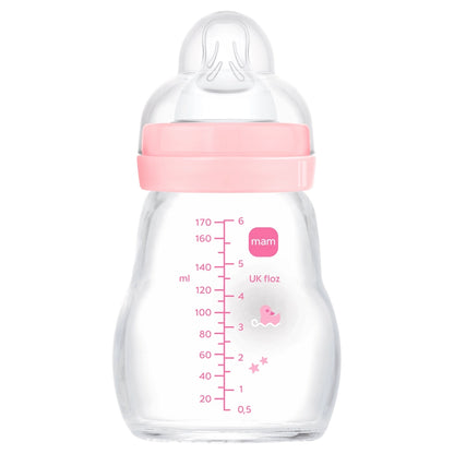 Mam Baby Feel Good Glass Bottle - 0M+ - 170Ml Pack Of 1 (Sealife Pink)