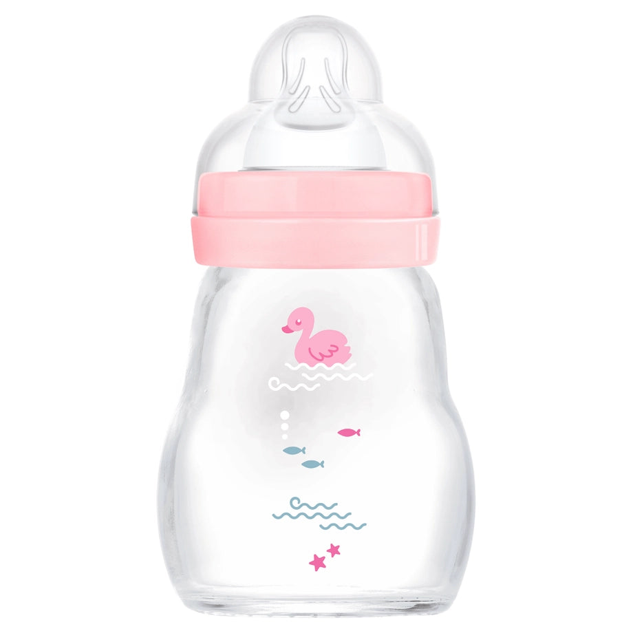 Mam Baby Feel Good Glass Bottle - 0M+ - 170Ml Pack Of 1 (Sealife Pink)