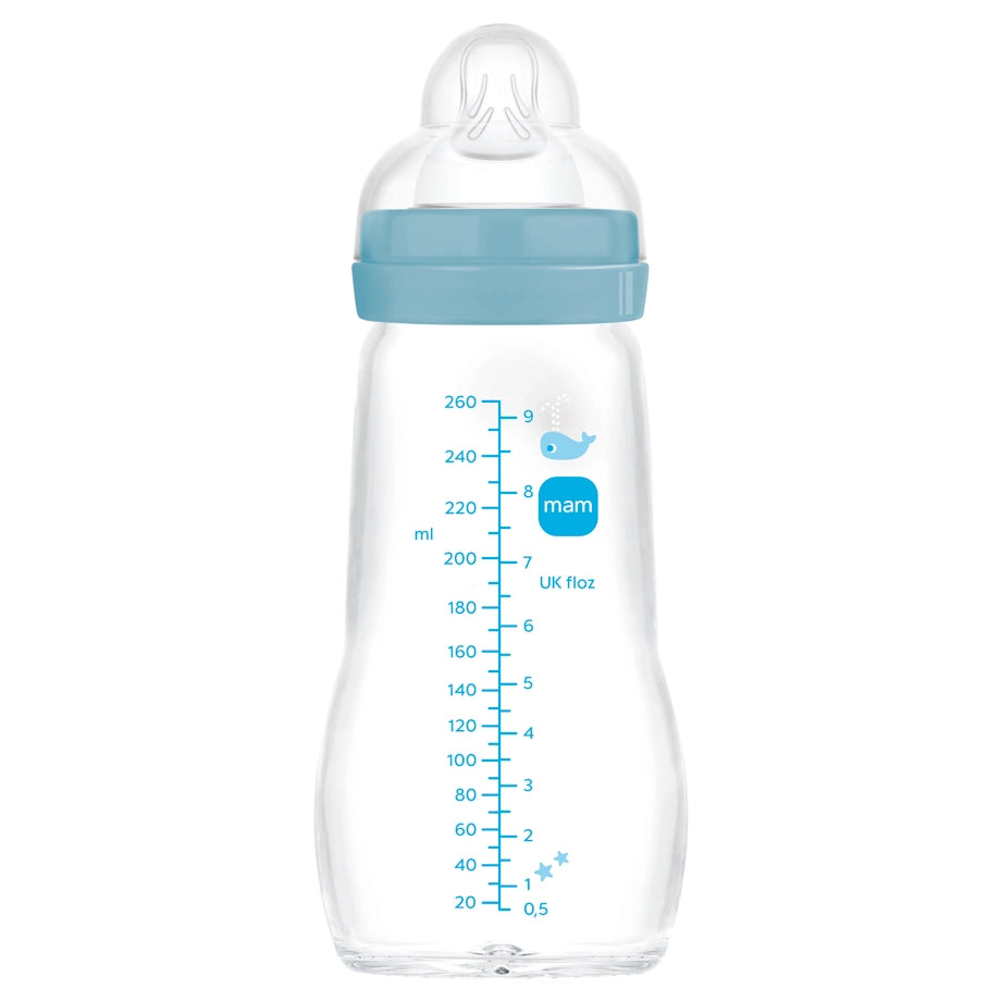 Mam Baby Feel Good Glass Bottle - 2M+ - 260Ml Pack Of 1 (Sealife Blue)
