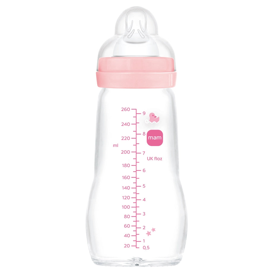 Mam Baby Feel Good Glass Bottle - 2M+ - 260Ml Pack Of 1 (Sealife Pink)