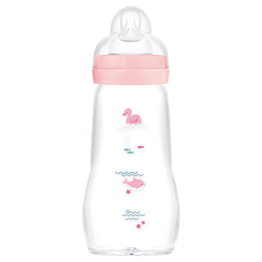 Mam Baby Feel Good Glass Bottle - 2M+ - 260Ml Pack Of 1 (Sealife Pink)