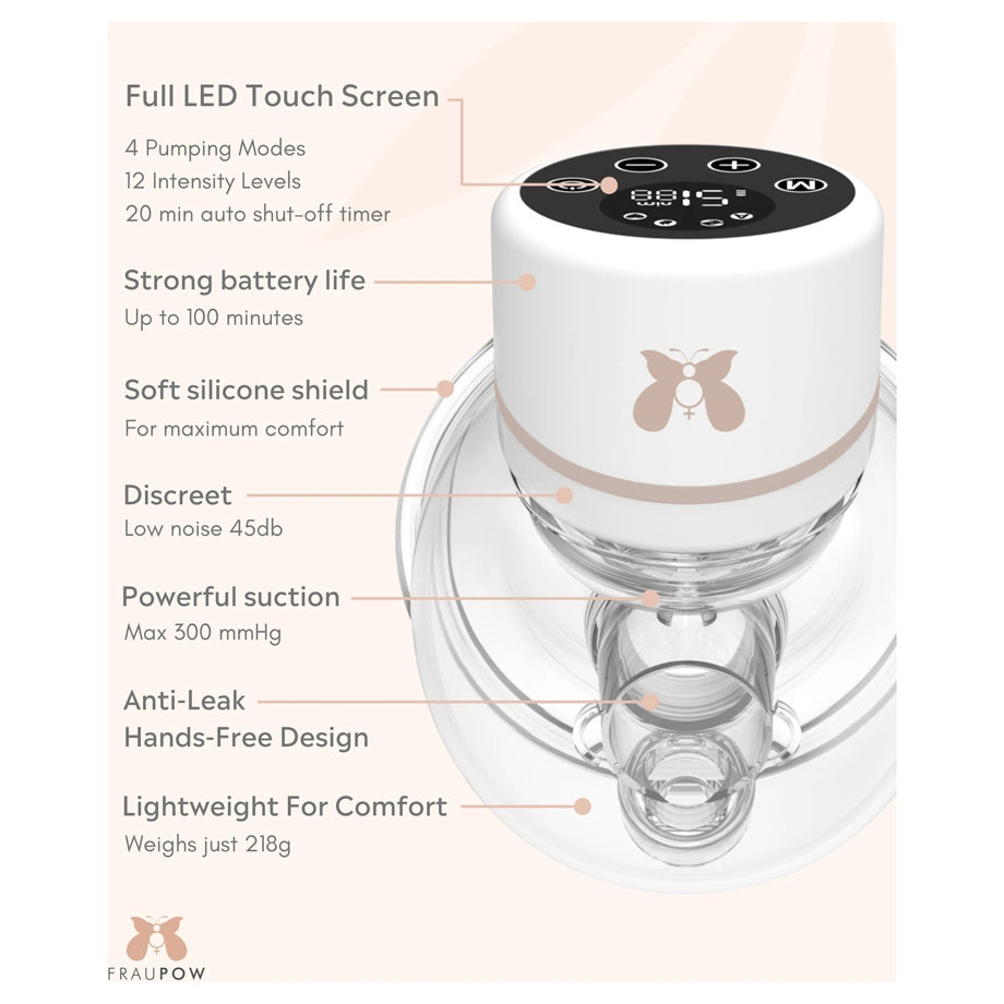 Fraupow Wearable Breast Pump | Hands-Free | Rechargeable | 4 Modes