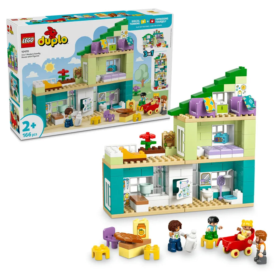 LEGO DUPLO Town 3 in 1 Modern Family House with Figures 10470 Building Toy Set (166 Pieces)