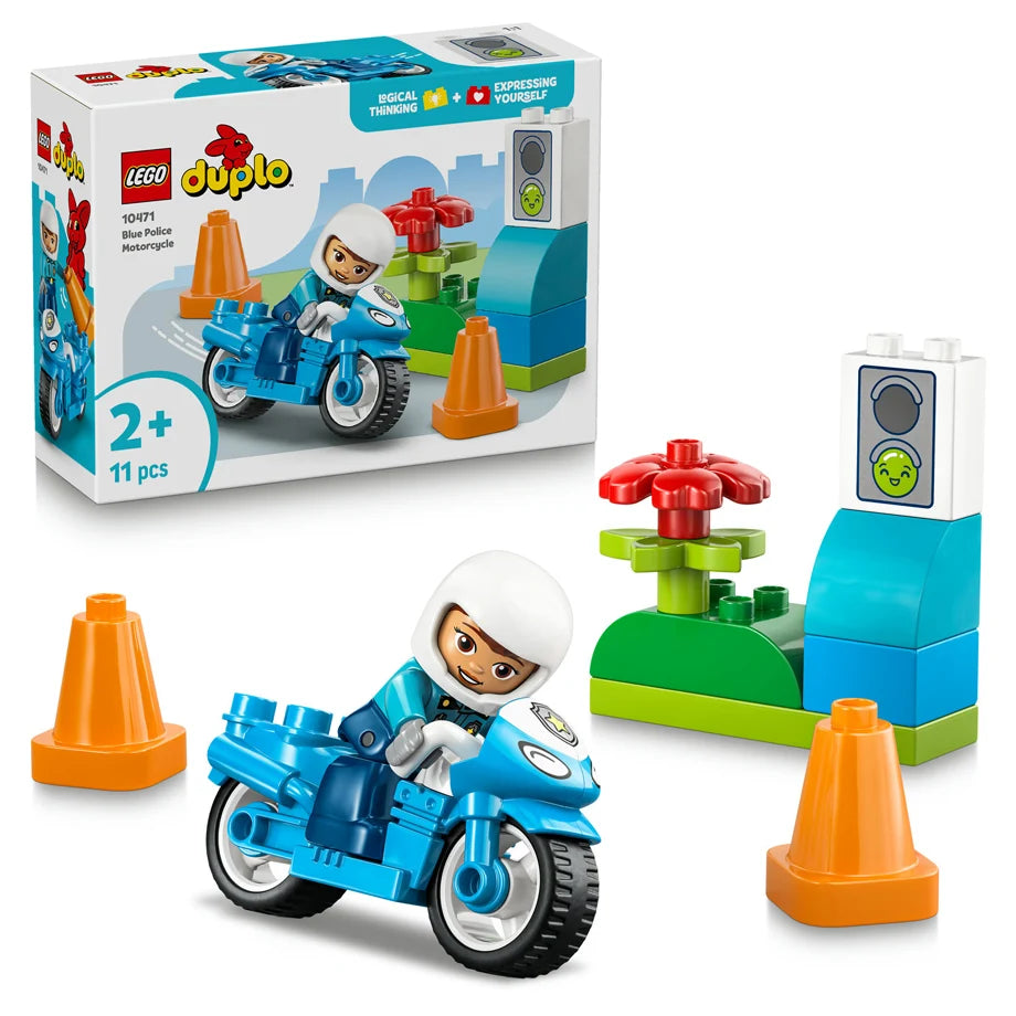 LEGO DUPLO Town Blue Police Motorcycle 10471 Building Toy Set (11 Pieces)