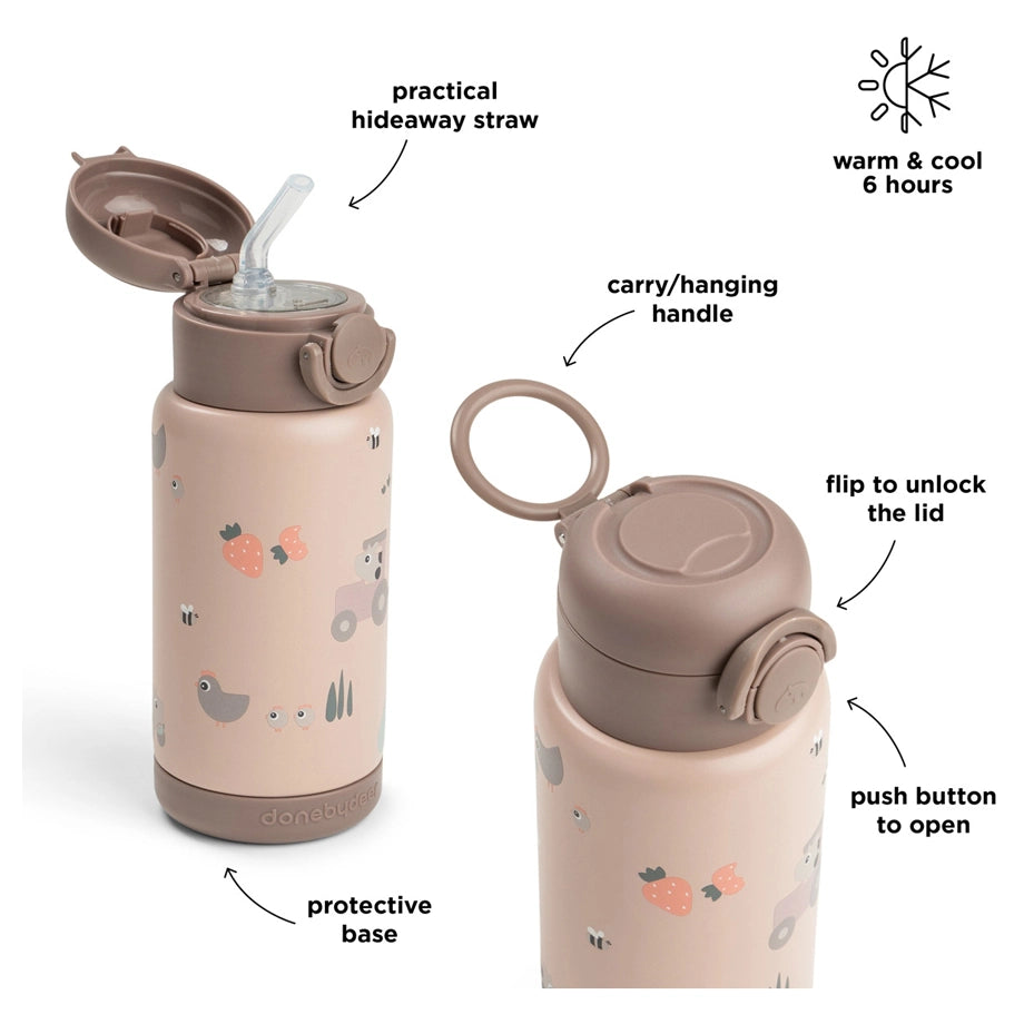 Done By Deer Insulated Straw Bottle Tiny Farm (Powder, 340 ml)