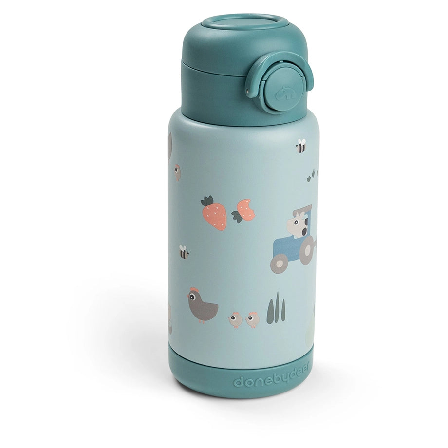 Done By Deer Insulated Straw Bottle Tiny Farm (Blue, 340 ml)