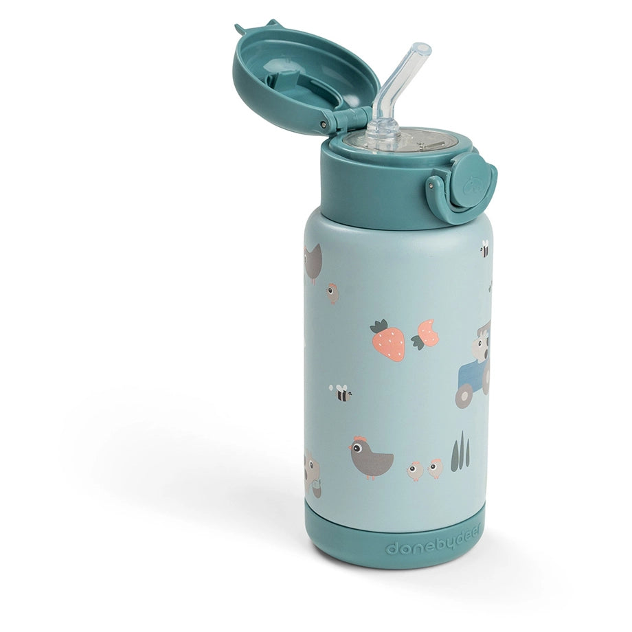 Done By Deer Insulated Straw Bottle Tiny Farm (Blue, 340 ml)