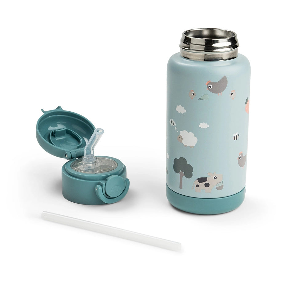 Done By Deer Insulated Straw Bottle Tiny Farm (Blue, 340 ml)