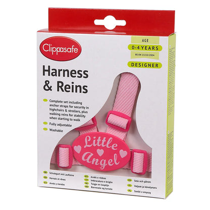 Clippasafe Designer Little Angel Harness & Reins with Anchor Straps (Pink)