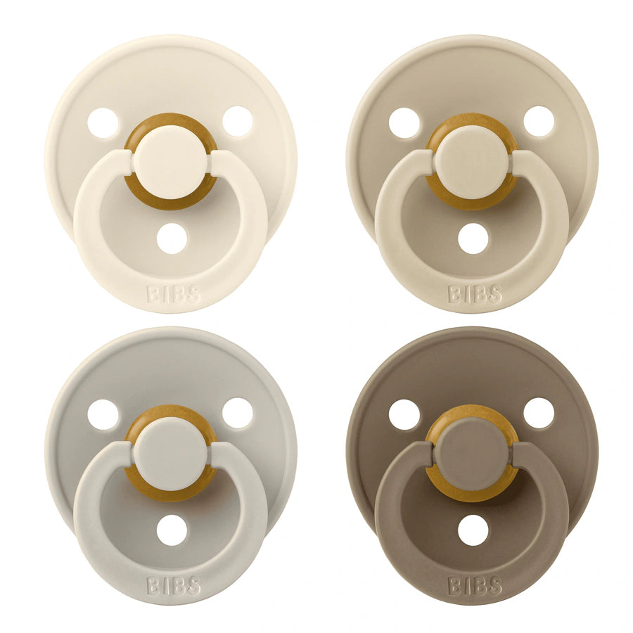 Bibs Pacifier Colour 4 Pack Latex Size 1 Ivory/Sand/Vanilla/Dark Oak