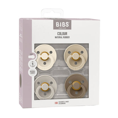 Bibs Pacifier Colour 4 Pack Latex Size 1 Ivory/Sand/Vanilla/Dark Oak