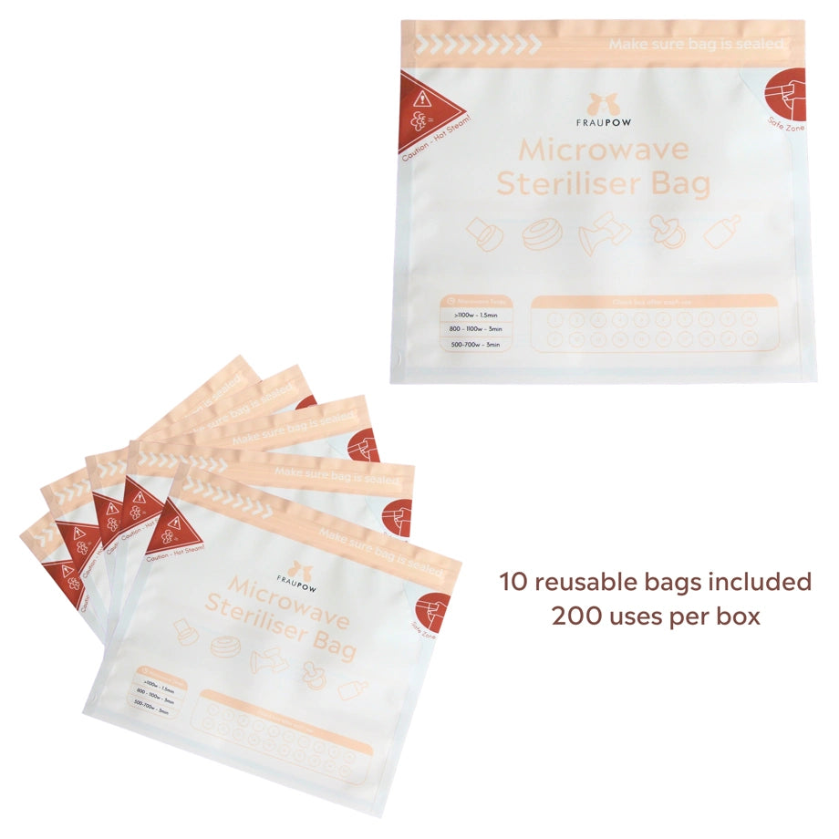 Fraupow Steriliser Bags | 10 Pack | Microwave Steam