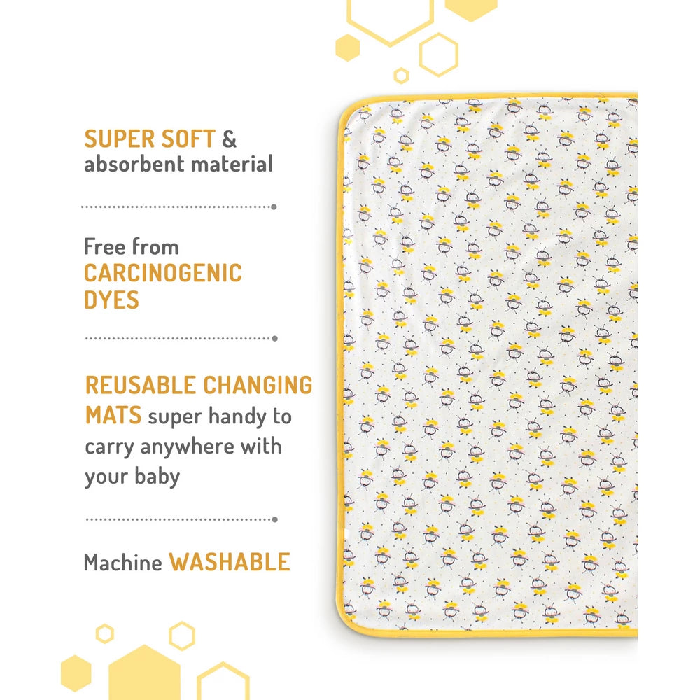 Bonfino Premium 100% Organic Cotton Diaper Changing Mat with Dancing Bees (Pink) - 83.5x83.5cm