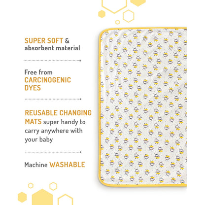 Bonfino Premium 100% Organic Cotton Diaper Changing Mat with Dancing Bees (Pink) - 83.5x83.5cm