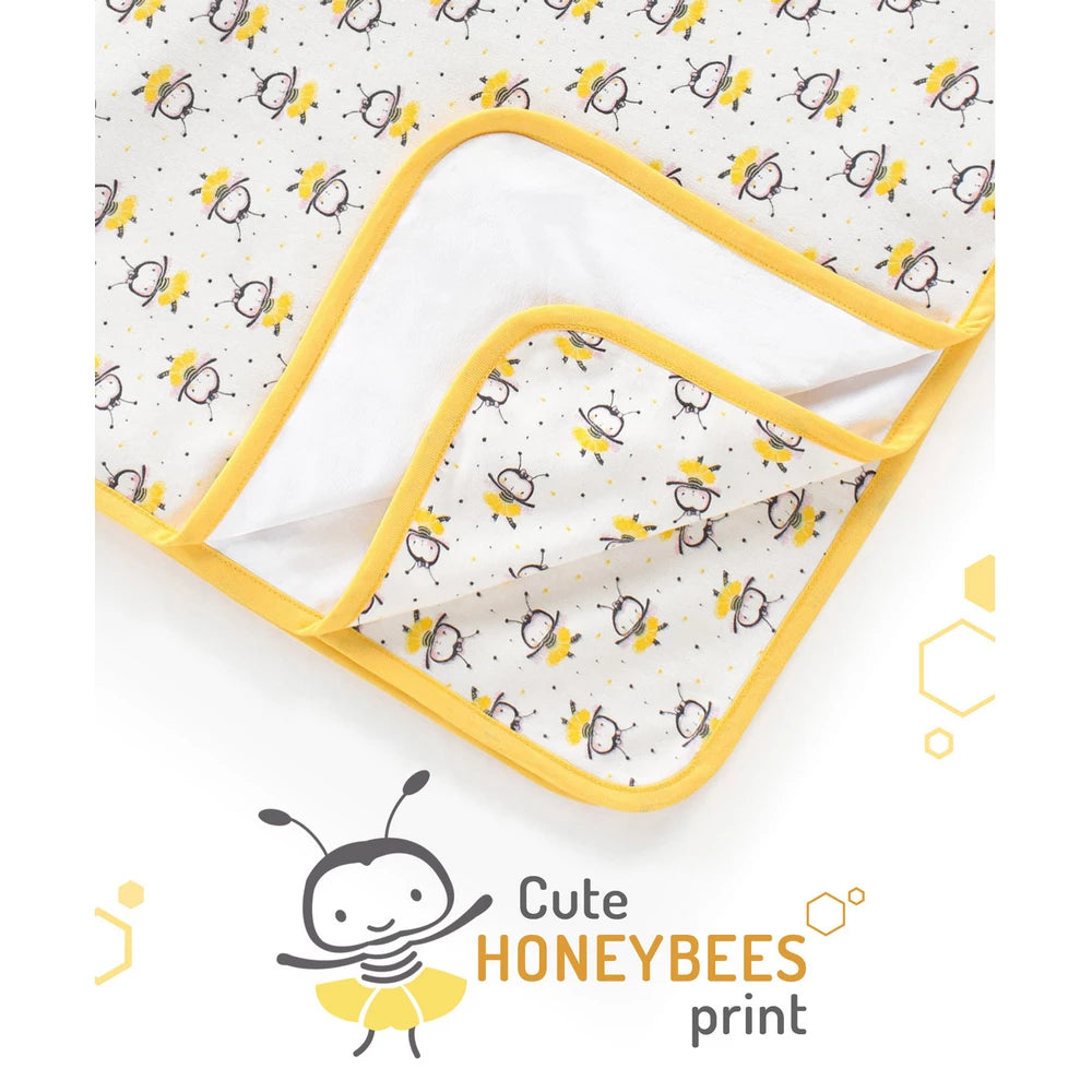 Bonfino Premium 100% Organic Cotton Diaper Changing Mat with Dancing Bees (Pink) - 83.5x83.5cm