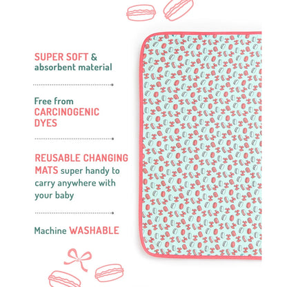 Bonfino Premium 100% Organic Cotton Diaper Changing Mat with Macaroon Print (Pink) - 83.5 x 83.5cm