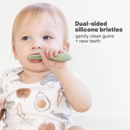 ezpz Baby-Led Toothbrush + Sensory Tongue Depressor Dual Pack (Pewter)