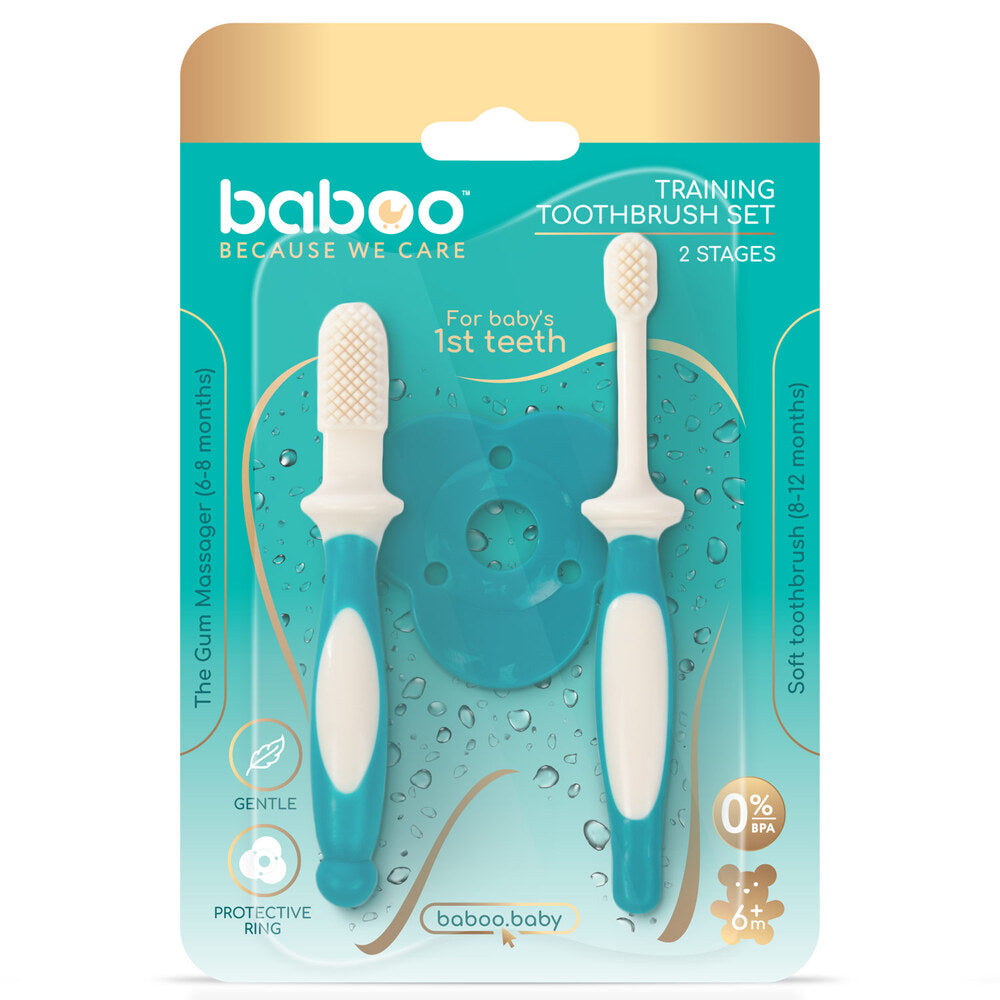 Baboo 6m+ Silicone Baby Toothbrush Set (Lagoon Fiesta)
