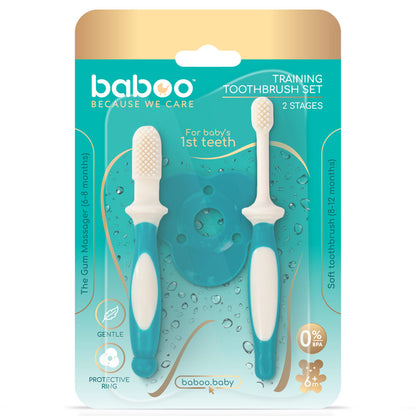 Baboo 6m+ Silicone Baby Toothbrush Set (Lagoon Fiesta)