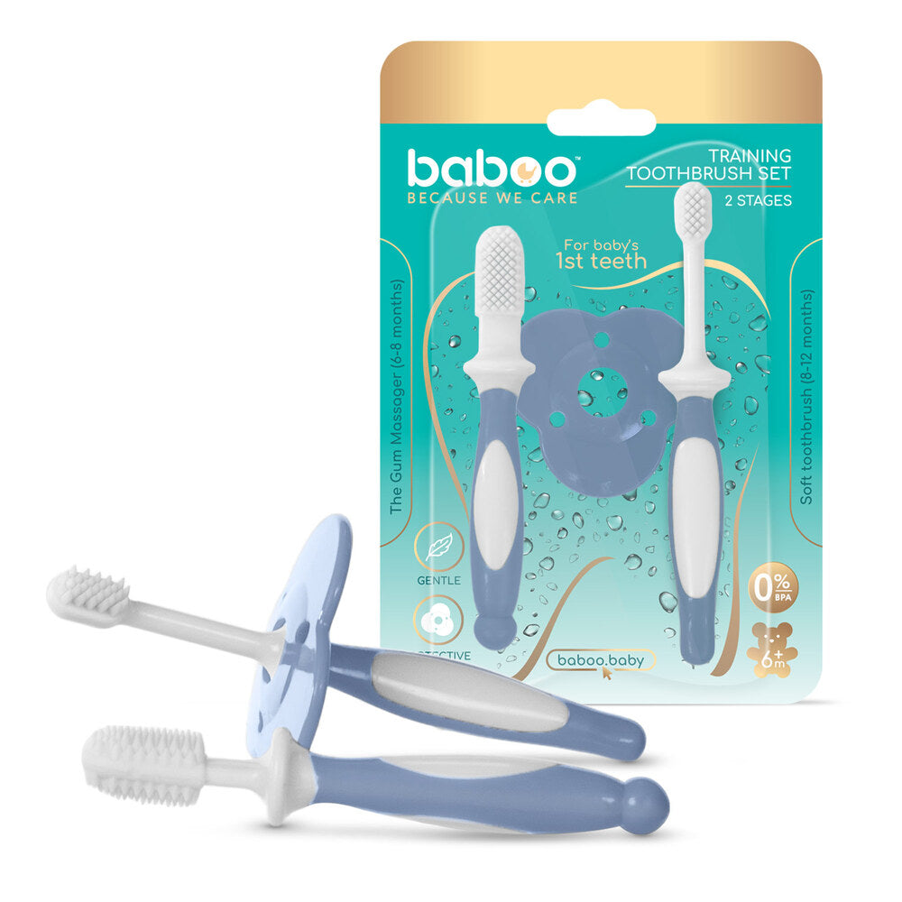 Baboo 6m+ Silicone Baby Toothbrush Set (Blue Haze)