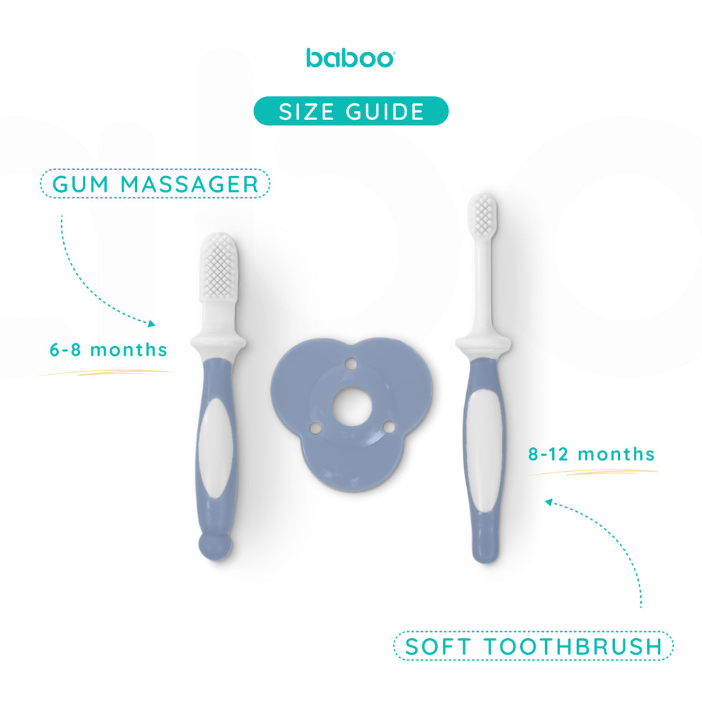 Baboo 6m+ Silicone Baby Toothbrush Set (Blue Haze)