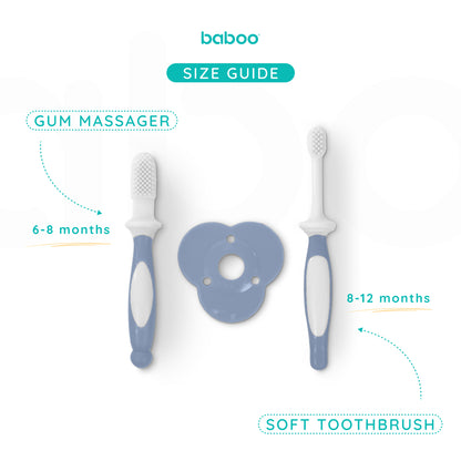 Baboo 6m+ Silicone Baby Toothbrush Set (Blue Haze)