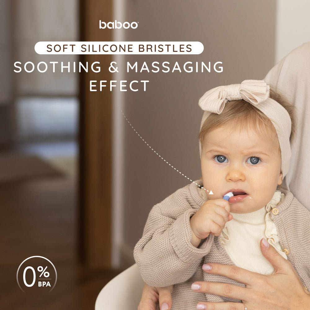 Baboo 6m+ Silicone Baby Toothbrush Set (Blue Haze)