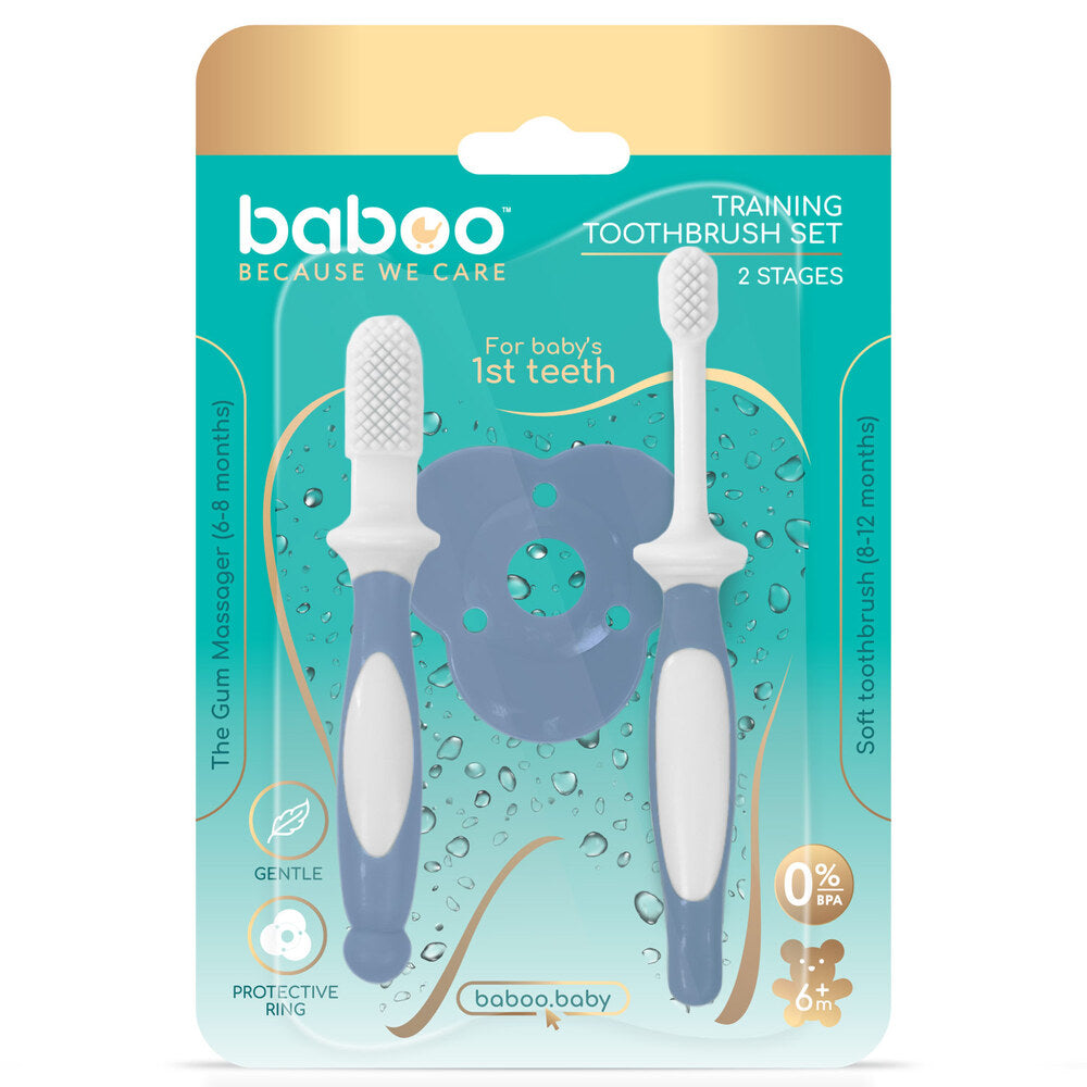 Baboo 6m+ Silicone Baby Toothbrush Set (Blue Haze)