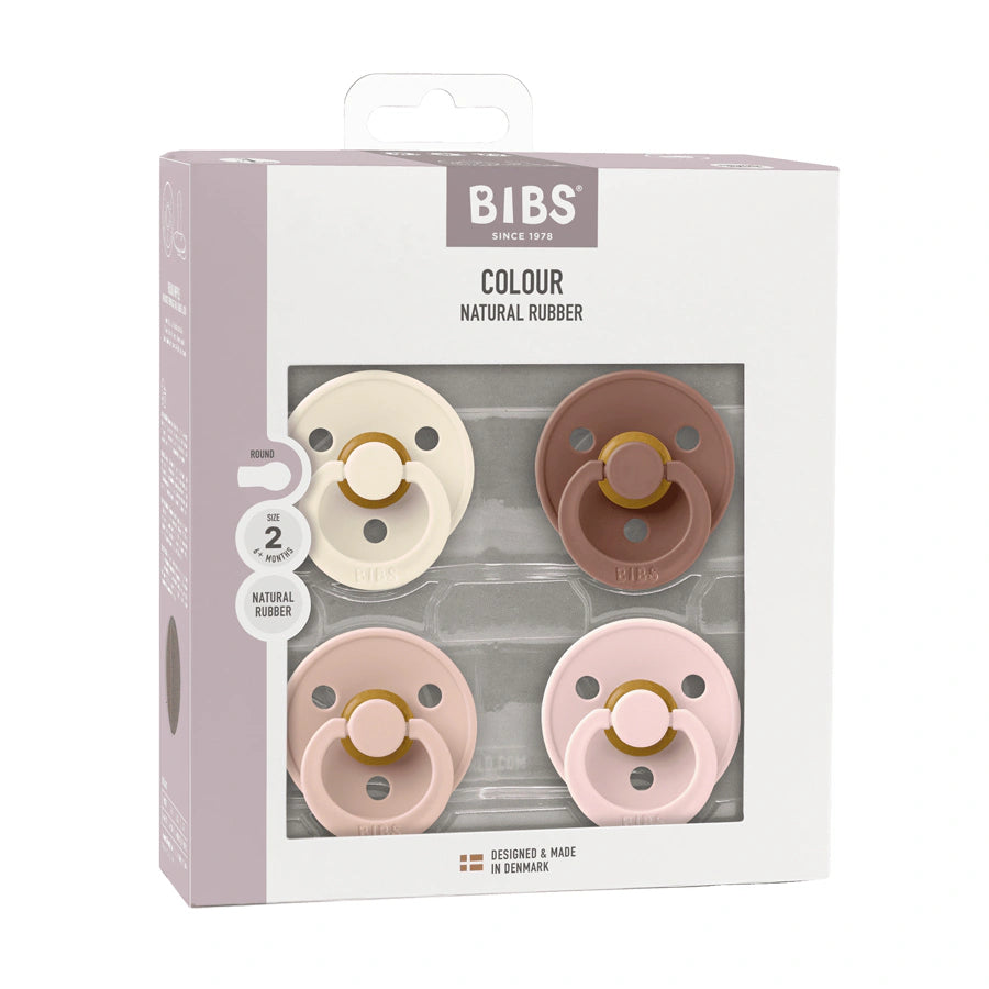 Bibs Pacifier Colour 4 Pack Latex Size 1 Ivory/Blush/Woodchuck/Blossom
