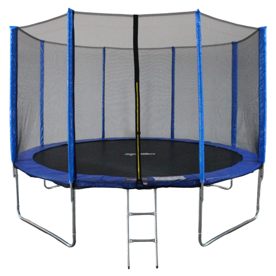 Funjump  12FT Blue Trampoline with Safety Net, Short Poles & Ladder