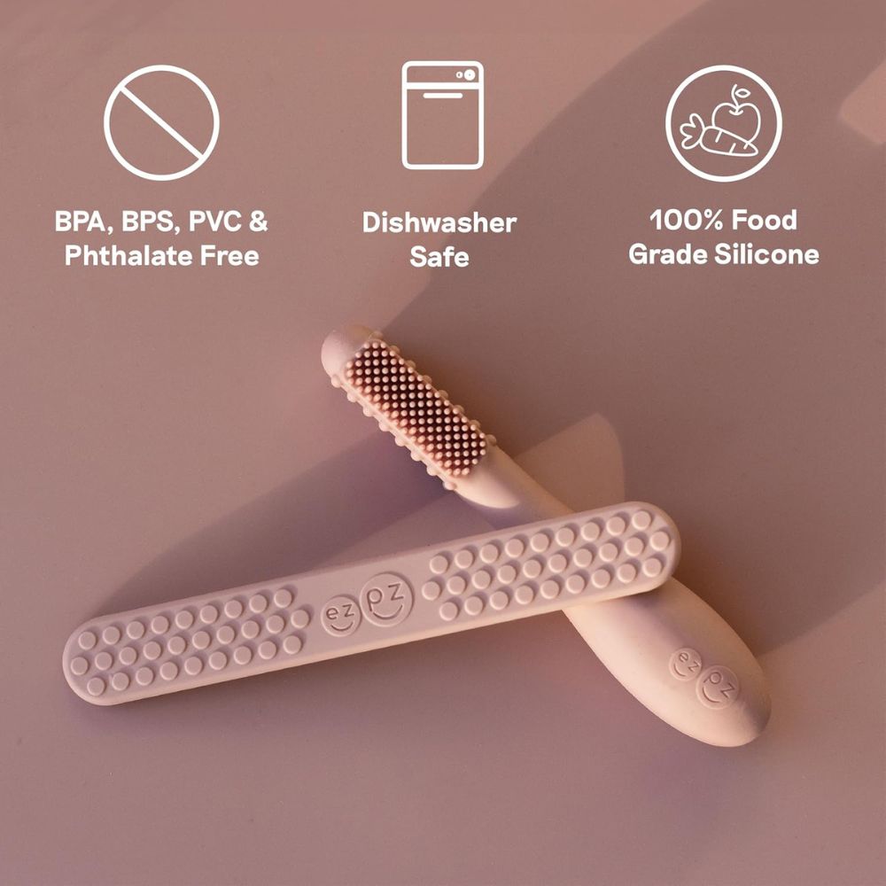 ezpz Baby-Led Toothbrush + Sensory Tongue Depressor Dual Pack (Pewter)