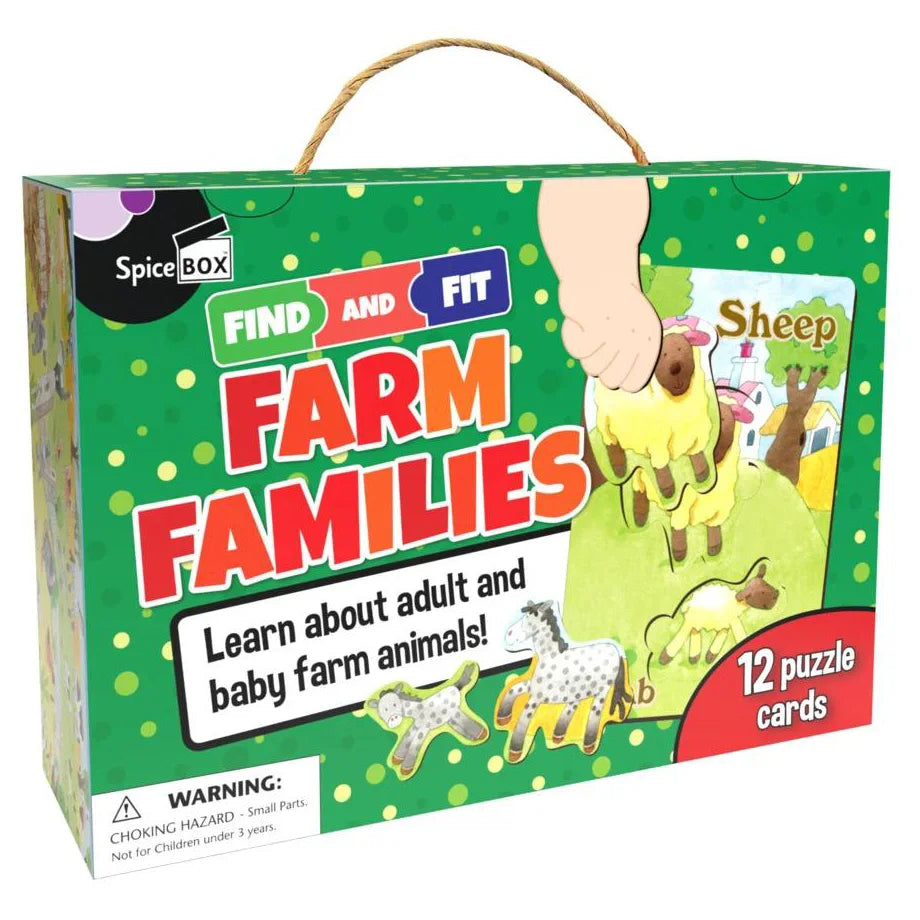 SpiceBox Find & Fit Farm Families Jigsaw Puzzle Cards Set (12 Puzzles)