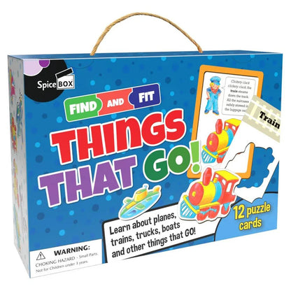 SpiceBox Find & Fit Things That Go Jigsaw Puzzle Cards Set (12 Puzzles)